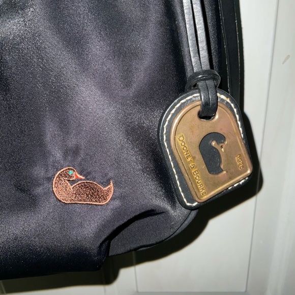 NEW DOONEY & BOURKE Black Nylon Pink Lining Logo Charm Leather Trim Shoulder Bag - Picture 8 of 11